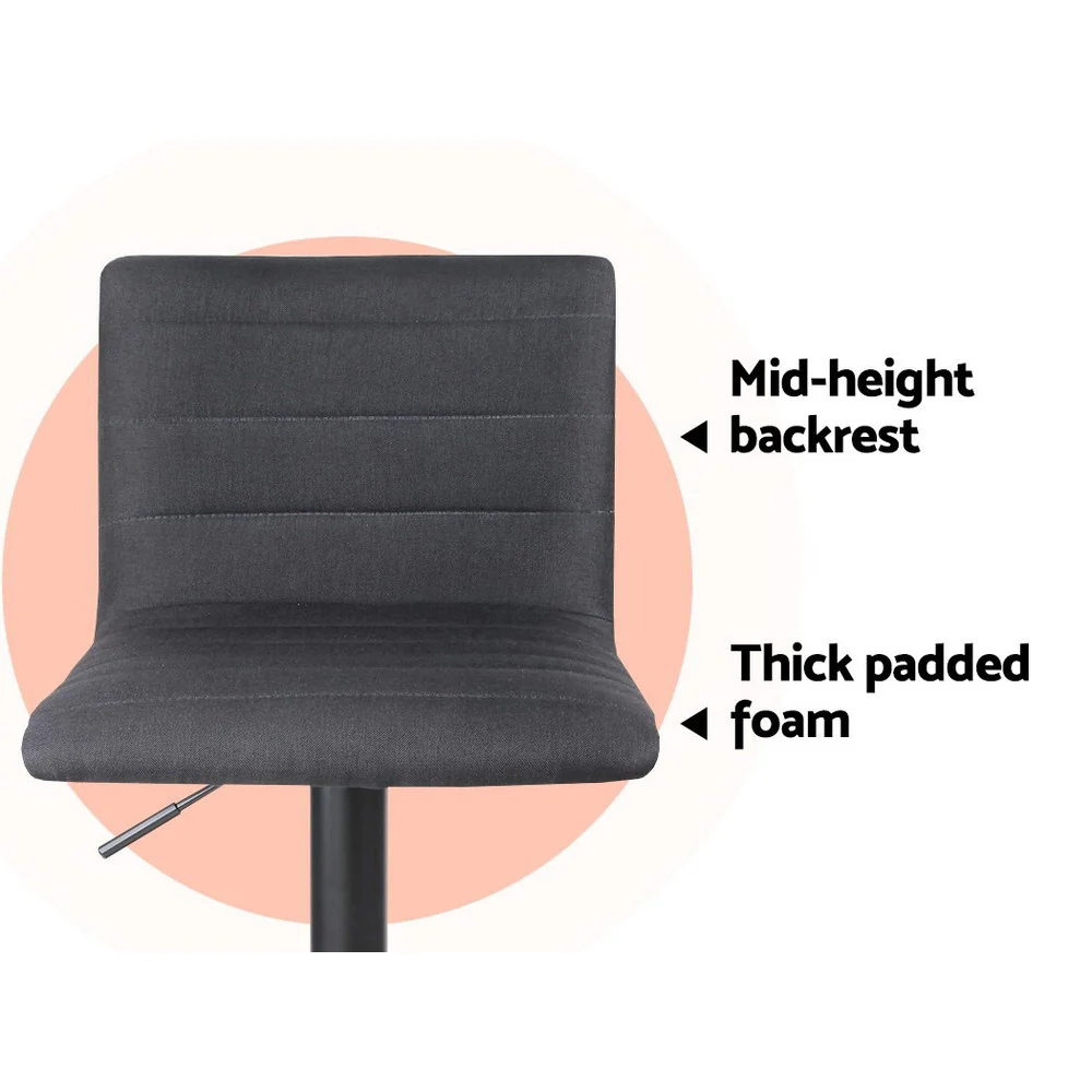 Artiss 4x Bar Stools Gas Lift Linen Fabric Black - Image 7
