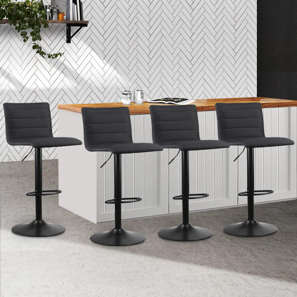 Artiss 4x Bar Stools Gas Lift Linen Fabric Black - Image 8