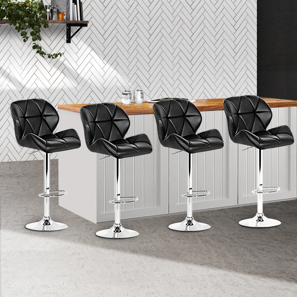 Artiss 4x Bar Stools Gas Lift Padded Leather Black - Image 2