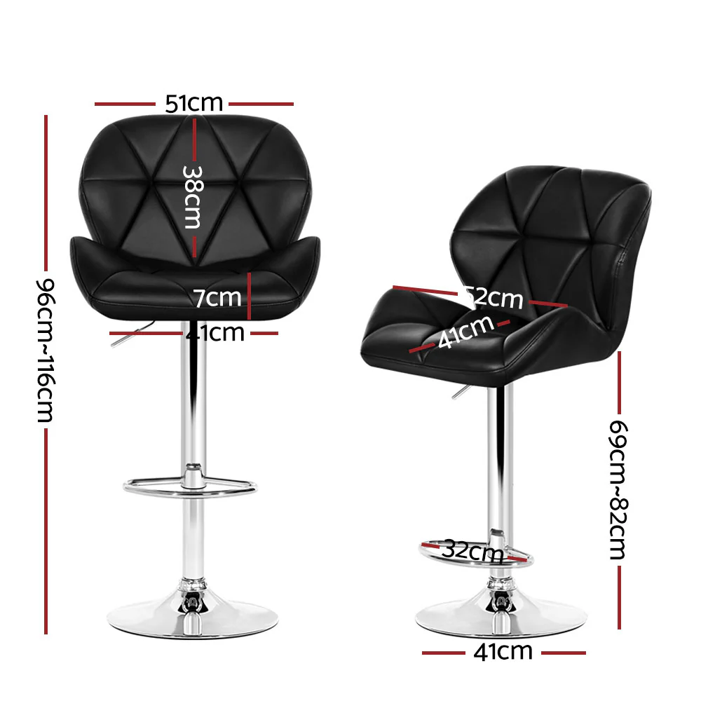 Artiss 4x Bar Stools Gas Lift Padded Leather Black - Image 9