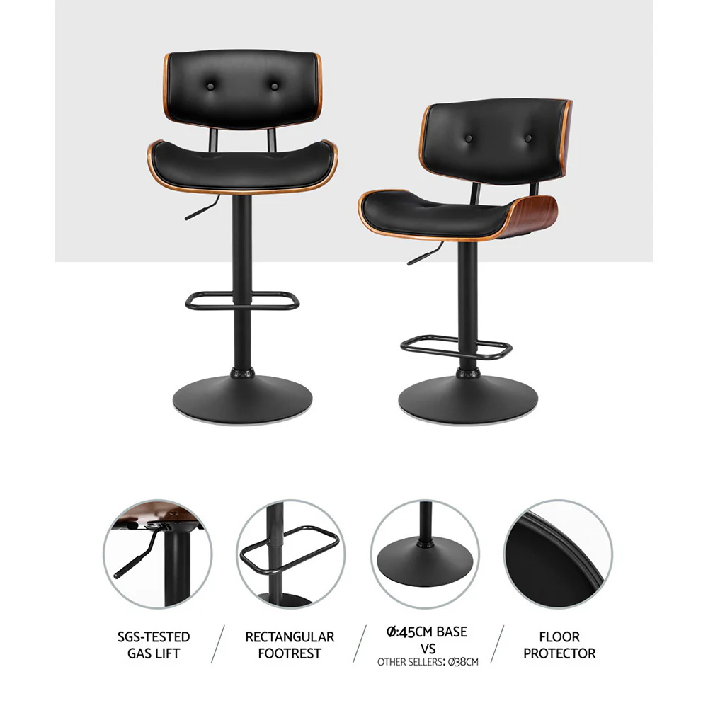 Artiss 4x Bar Stools Gas Lift Leather All Black - Image 6