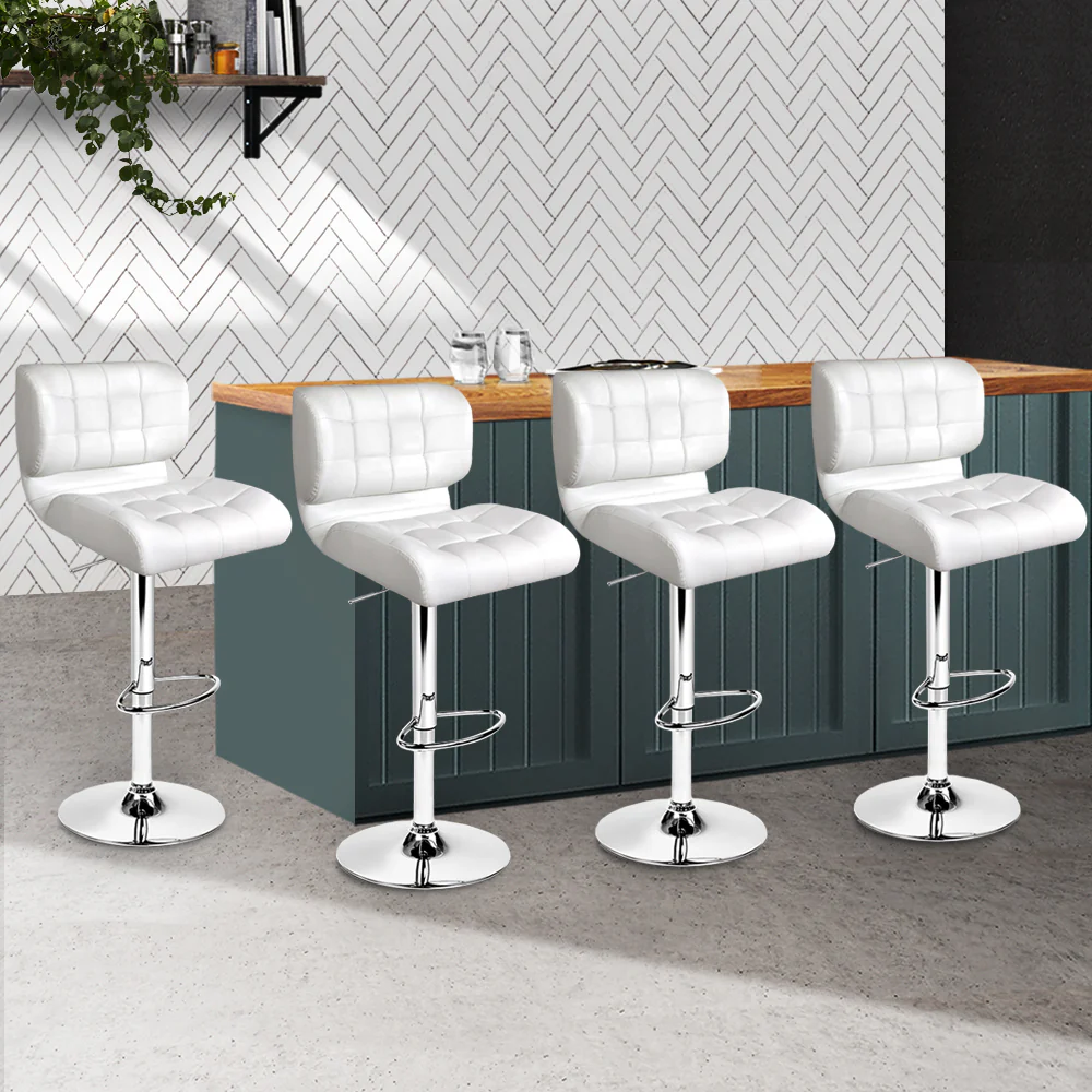 Artiss 4x Bar Stools Gas Lift Leather Padded White - Image 8