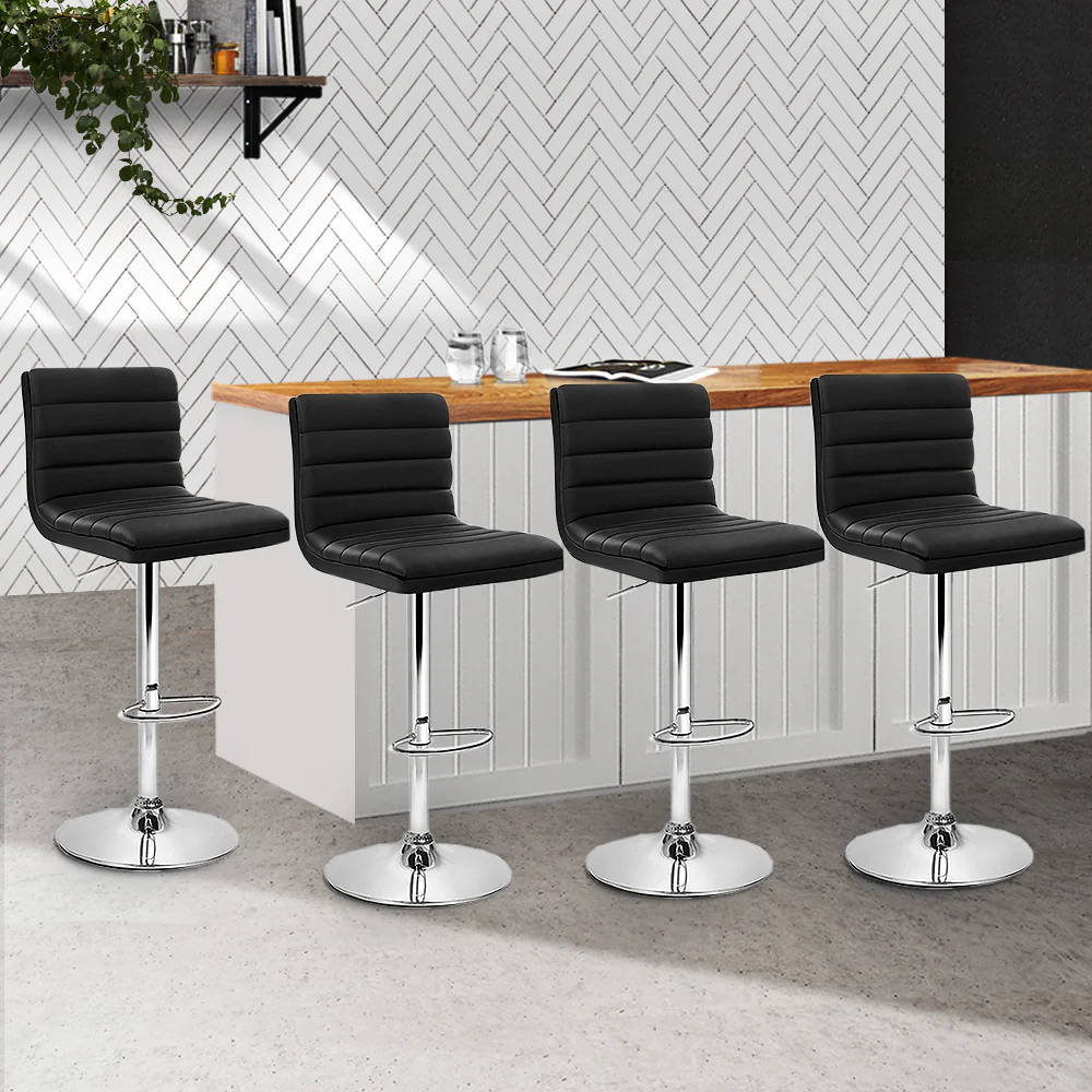 Artiss 4x Bar Stools Padded Leather Gas Lift Black - Image 8