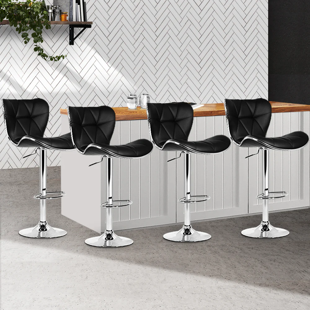 Artiss 4x Bar Stools Gas Lift Leather Seat Black - Image 8