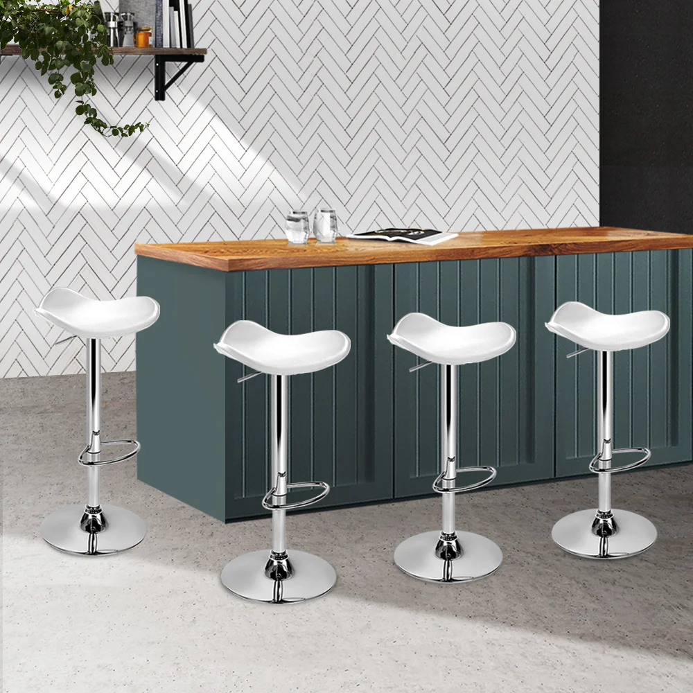 Artiss 4x Bar Stools Leather Gas Lift Chair White - Image 8