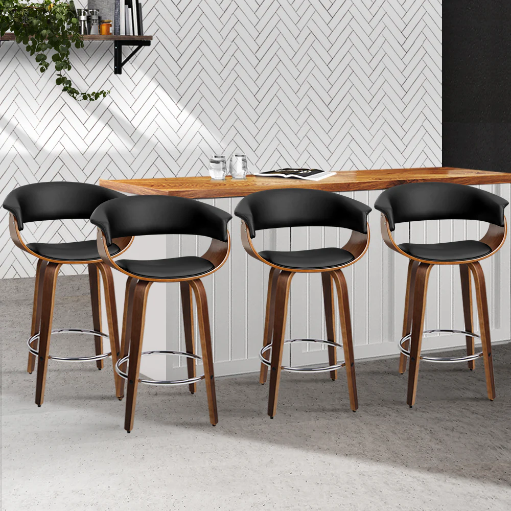 Artiss 4x Bar Stools Swivel PU Seat Wooden - Image 8