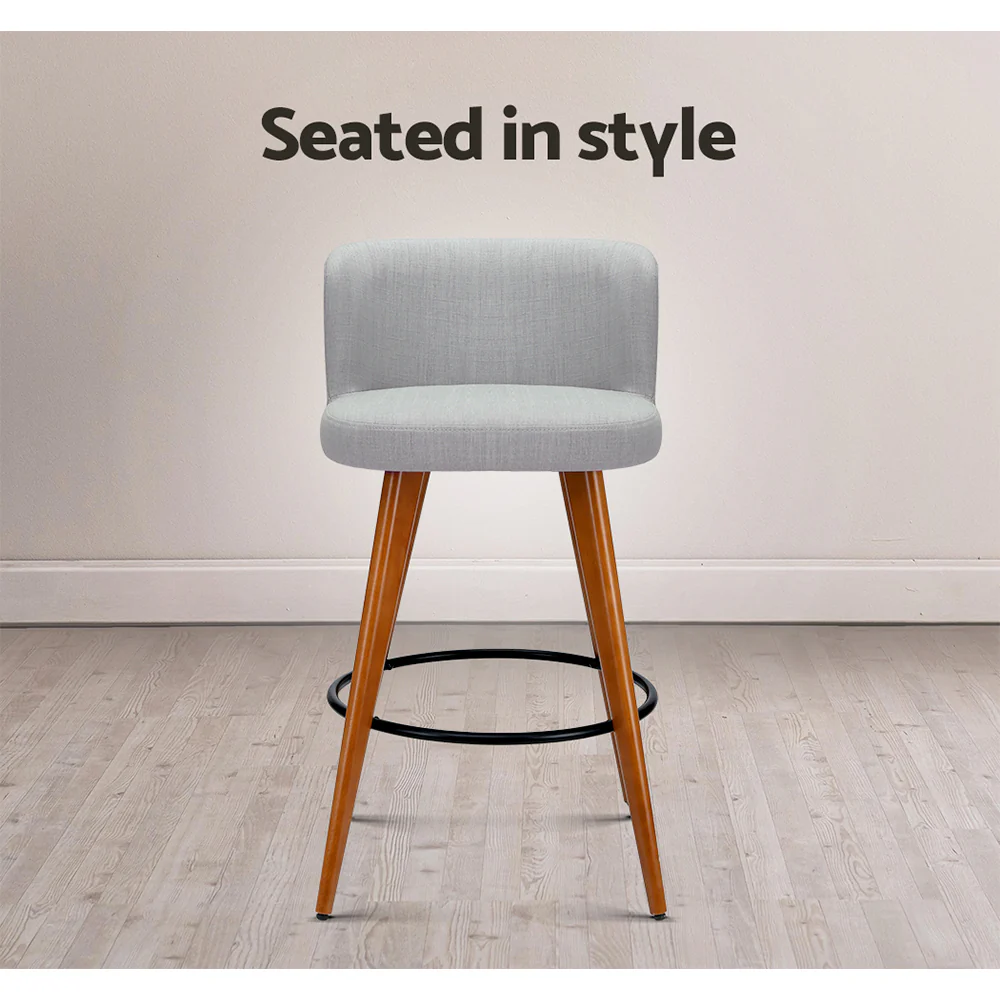 Artiss 4x Bar Stools Linen Padded Wooden Grey - Image 7