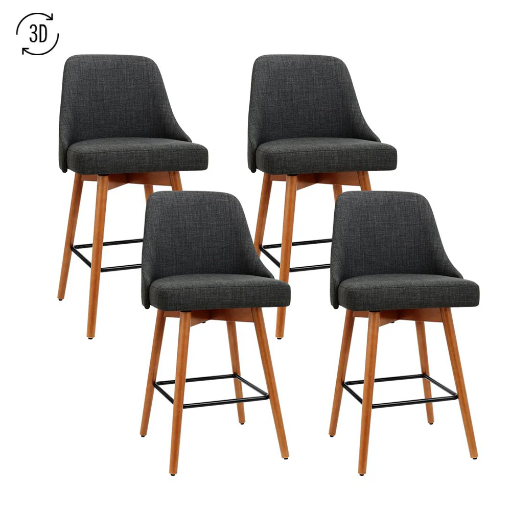 Artiss 4x Bar Stools Swivel Seat Wooden Charcoal