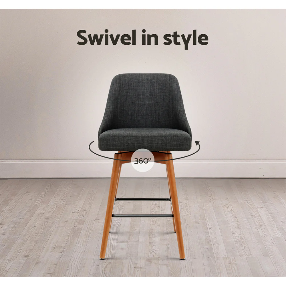 Artiss 4x Bar Stools Swivel Seat Wooden Charcoal - Image 8