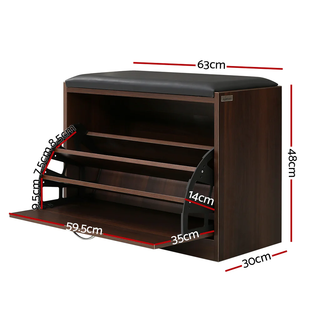 Artiss Shoe Bench Shoe Cabinet 15 Pairs Walnut Kyla - Image 2
