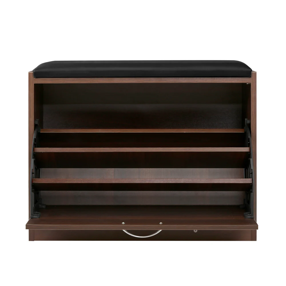 Artiss Shoe Bench Shoe Cabinet 15 Pairs Walnut Kyla - Image 3