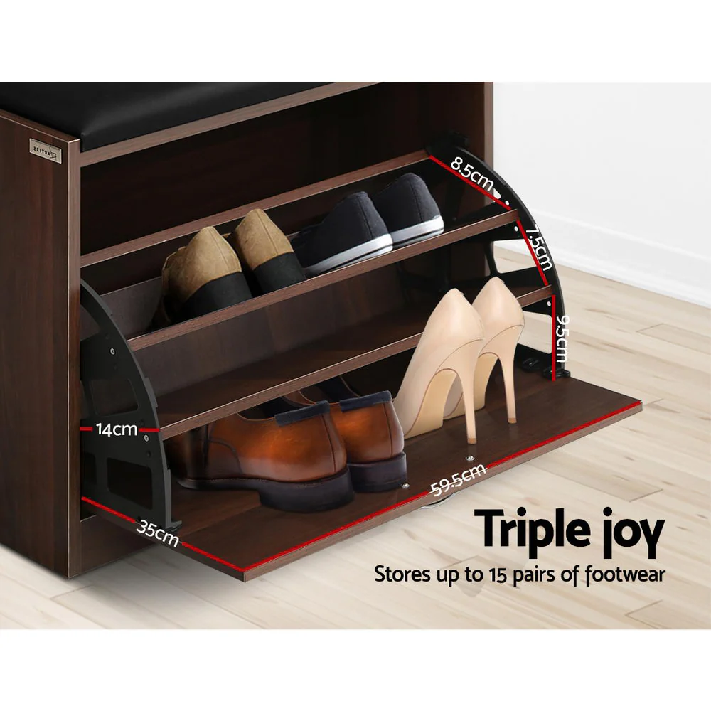 Artiss Shoe Bench Shoe Cabinet 15 Pairs Walnut Kyla - Image 6
