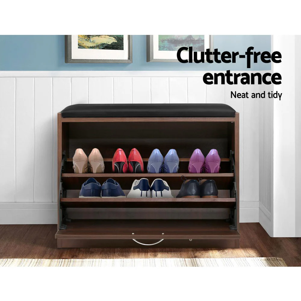Artiss Shoe Bench Shoe Cabinet 15 Pairs Walnut Kyla - Image 7