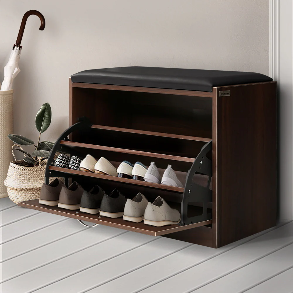 Artiss Shoe Bench Shoe Cabinet 15 Pairs Walnut Kyla - Image 8