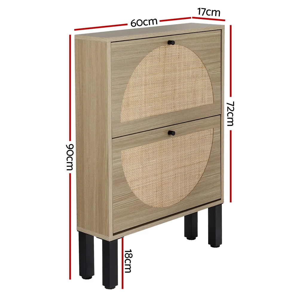 Artiss Shoe Cabinet 2 Drawers Rattan 6 Pairs - Image 3