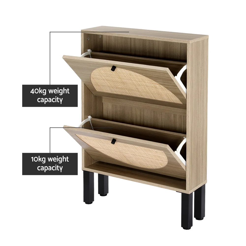 Artiss Shoe Cabinet 2 Drawers Rattan 6 Pairs - Image 7