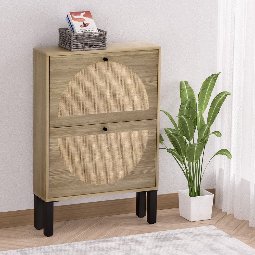 Artiss Shoe Cabinet 2 Drawers Rattan 6 Pairs - Image 8