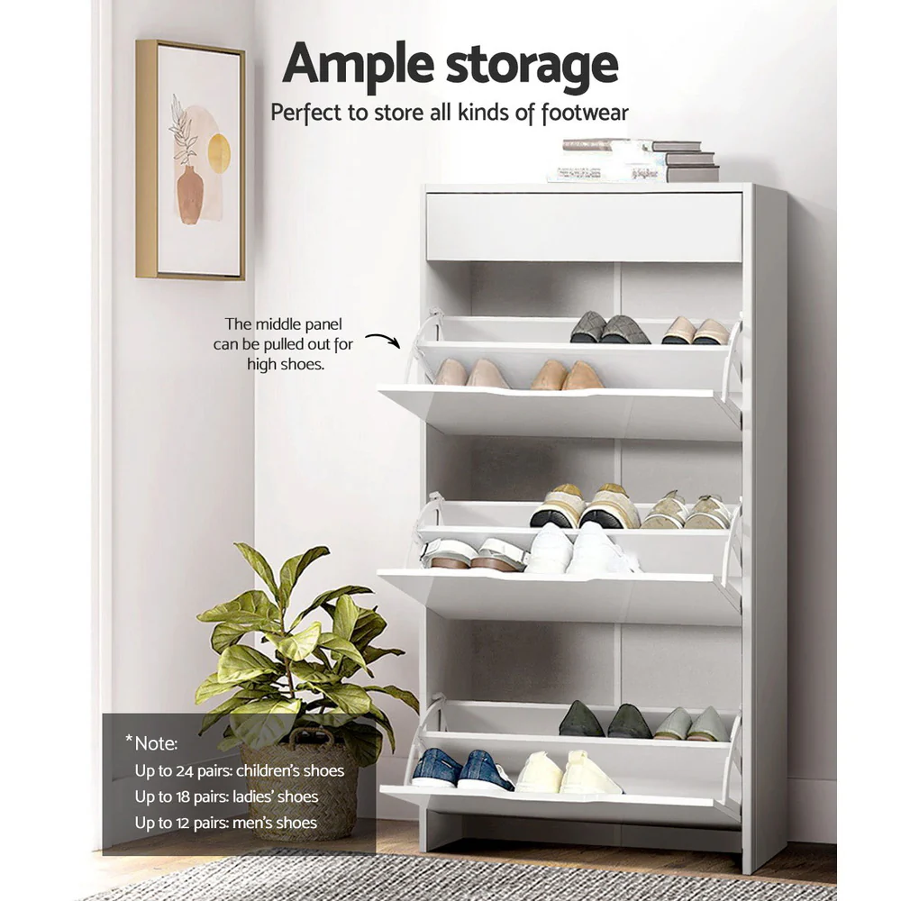Artiss Shoe Rack Cabinet 24 Pairs White Luna - Image 6
