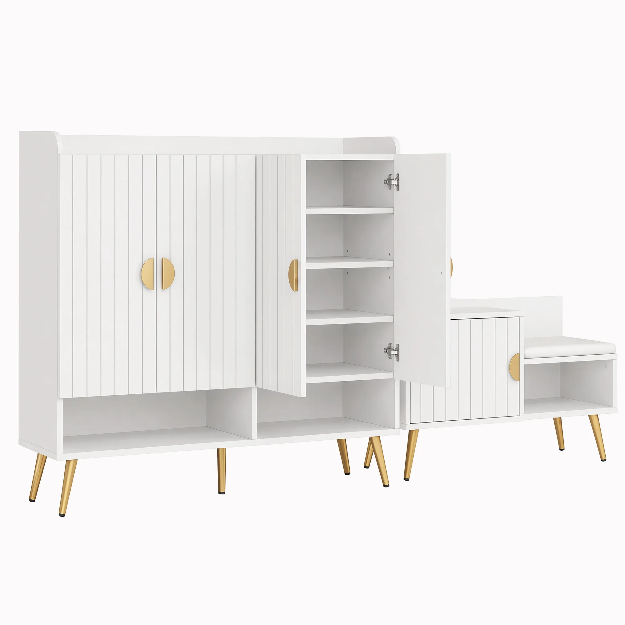 Artiss Shoe Cabinet Bench Set Adjustable Shelf Hallway Living Room White - Image 2