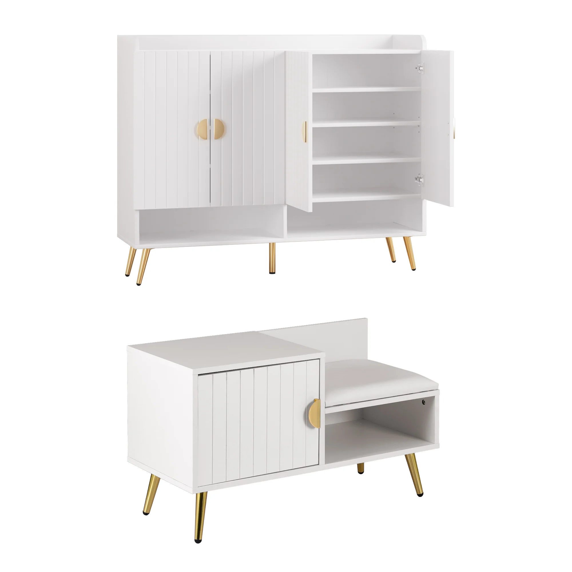 Artiss Shoe Cabinet Bench Set Adjustable Shelf Hallway Living Room White - Image 4