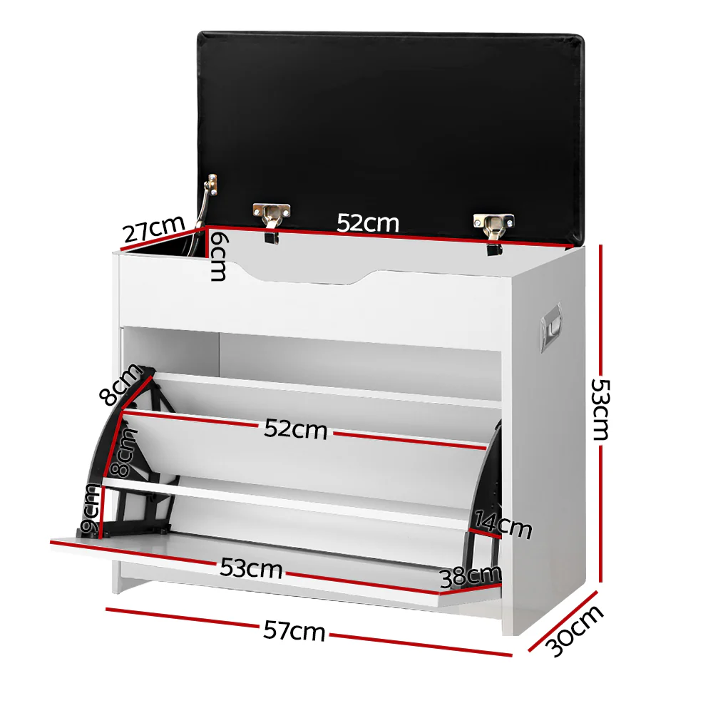 Artiss Shoe Rack Cabinet Bench 3-tier 15 Pairs White - Image 2