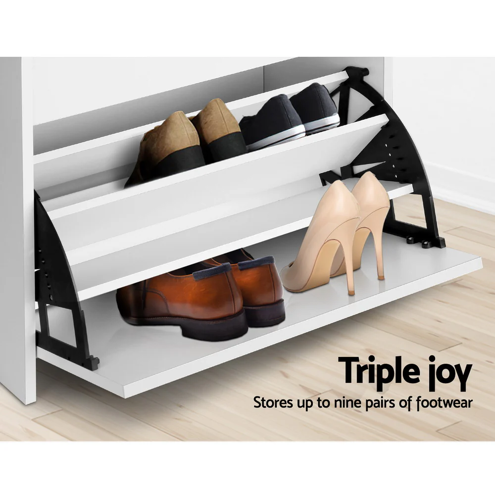 Artiss Shoe Rack Cabinet Bench 3-tier 15 Pairs White - Image 7
