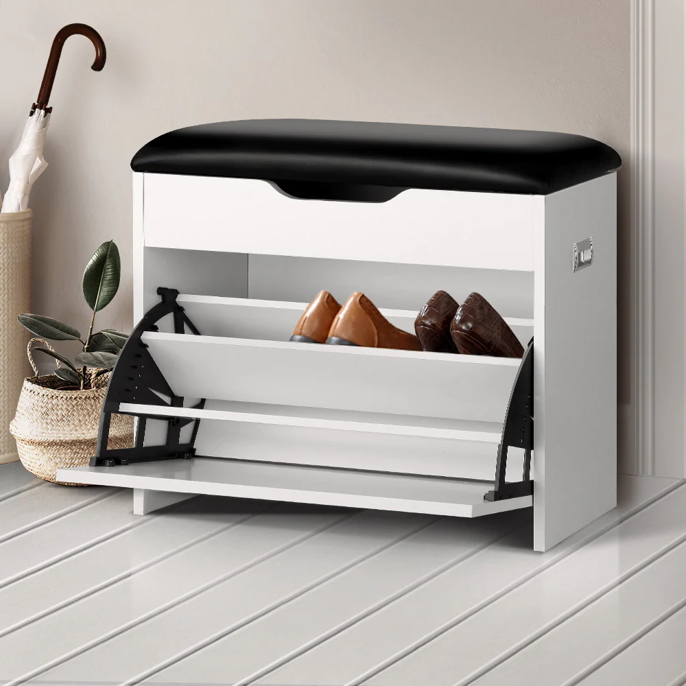 Artiss Shoe Rack Cabinet Bench 3-tier 15 Pairs White - Image 8