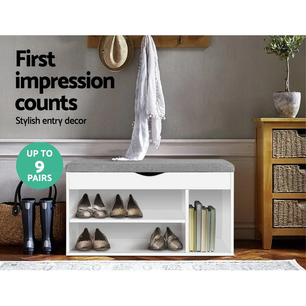 Artiss Shoe Rack Bench Shoe Cabinet White Allen - Image 3
