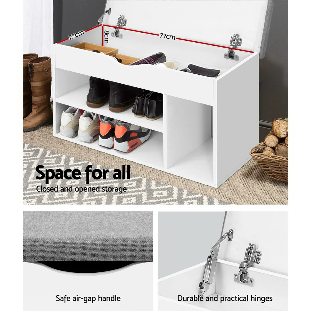 Artiss Shoe Rack Bench Shoe Cabinet White Allen - Image 4
