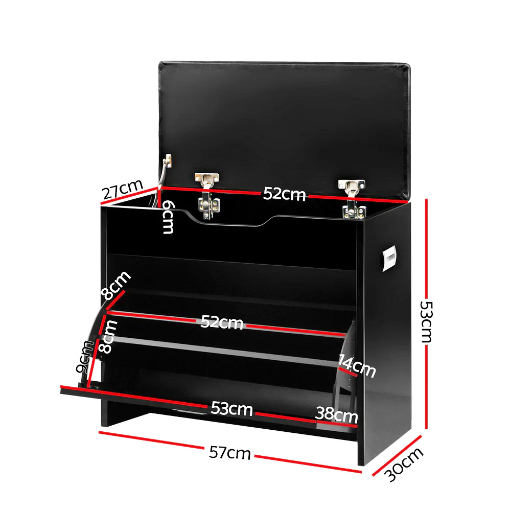 Artiss Shoe Cabinet Bench Shoes Storage Rack Organiser Shelf Black 15 Pairs - Image 2