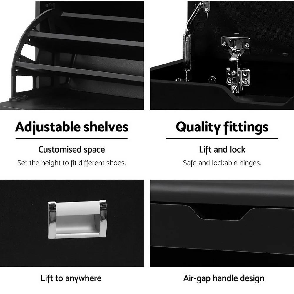 Artiss Shoe Cabinet Bench Shoes Storage Rack Organiser Shelf Black 15 Pairs - Image 5