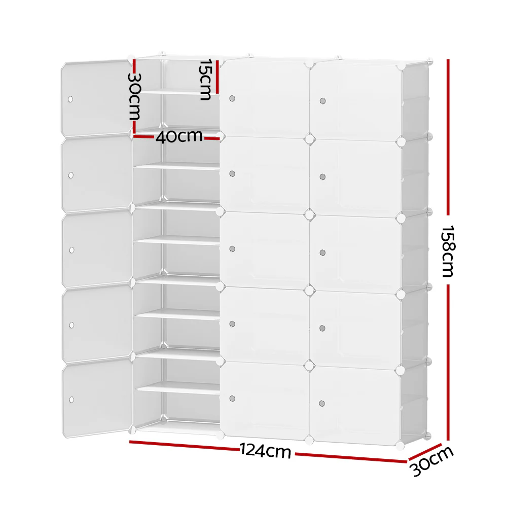 Artiss Shoe Box DIY Set of 15 Storage Cube Stackable White - Image 3