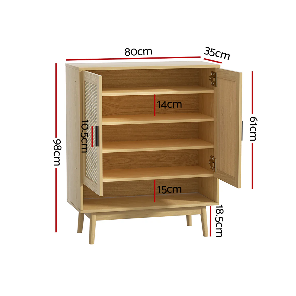 Artiss Shoe Rack Cabinet Rattan 5-tier 20 Pairs Dani - Image 3