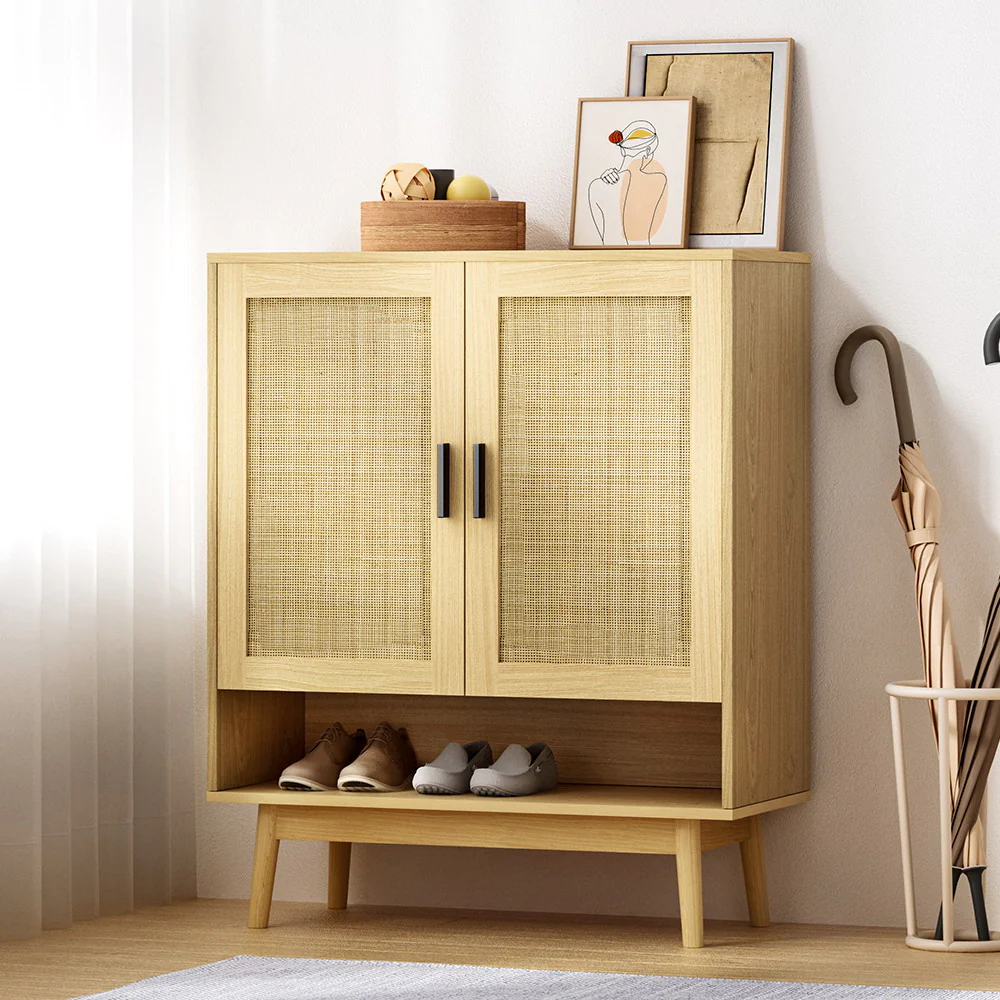 Artiss Shoe Rack Cabinet Rattan 5-tier 20 Pairs Dani - Image 9