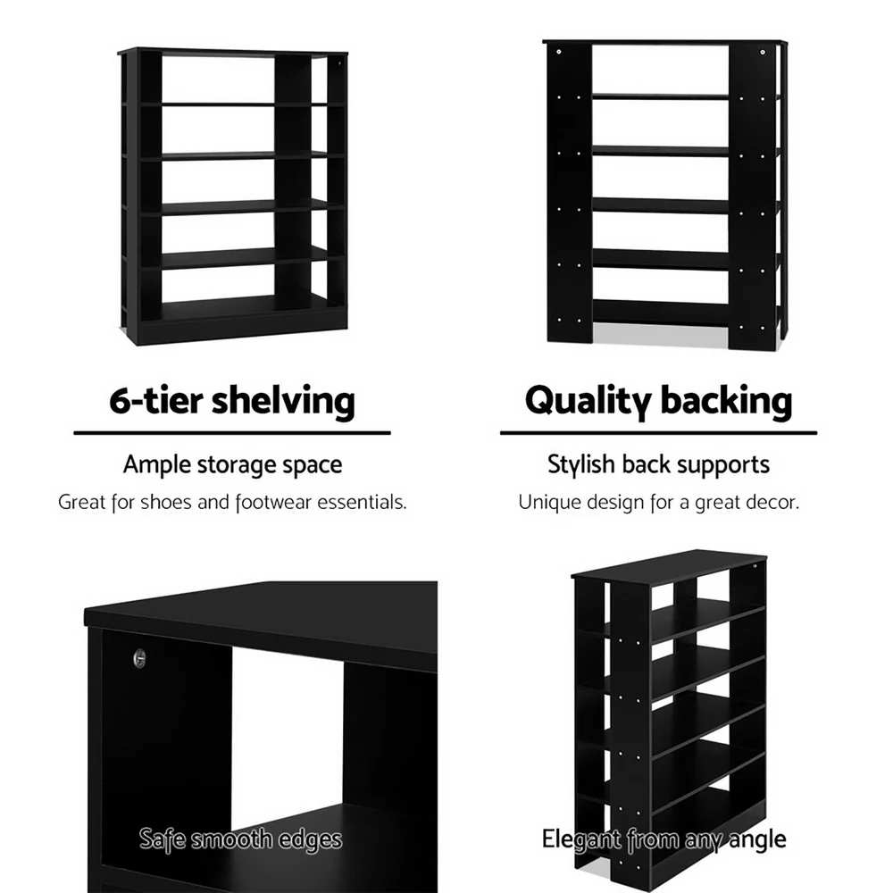 Artiss Shoe Rack 30 Pairs 6-Tier Shelf Black - Image 7
