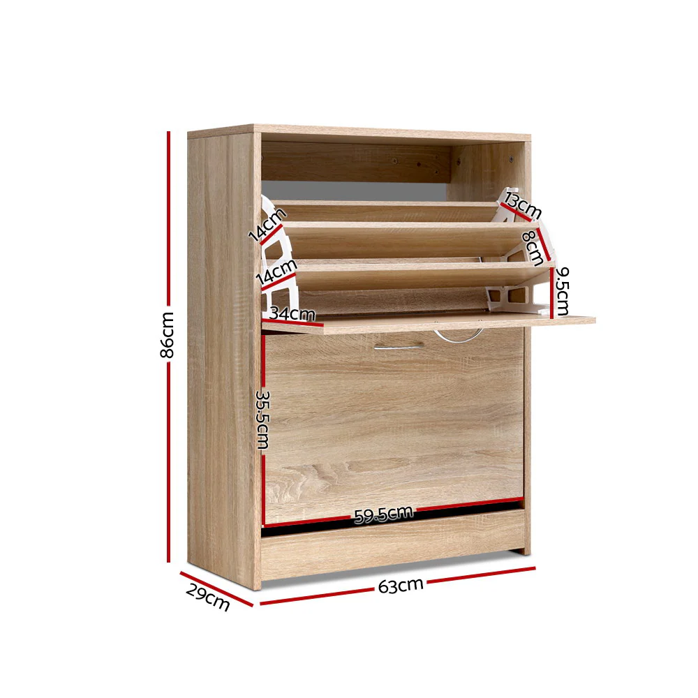 Artiss Shoe Rack Cabinet 24 Pairs 3-tier Wood Nina - Image 8