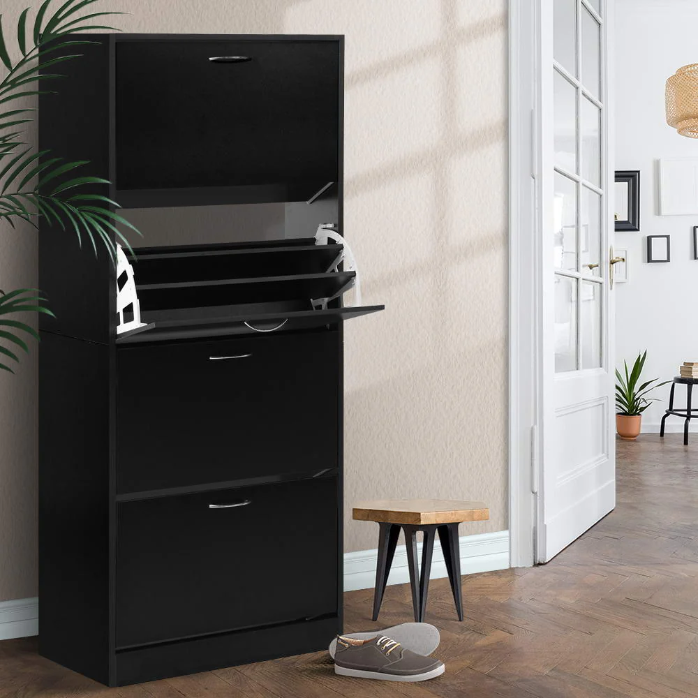 Artiss Shoe Rack Storage Shelf Cabinet 60 Pairs 4 Doors - Black - Image 3