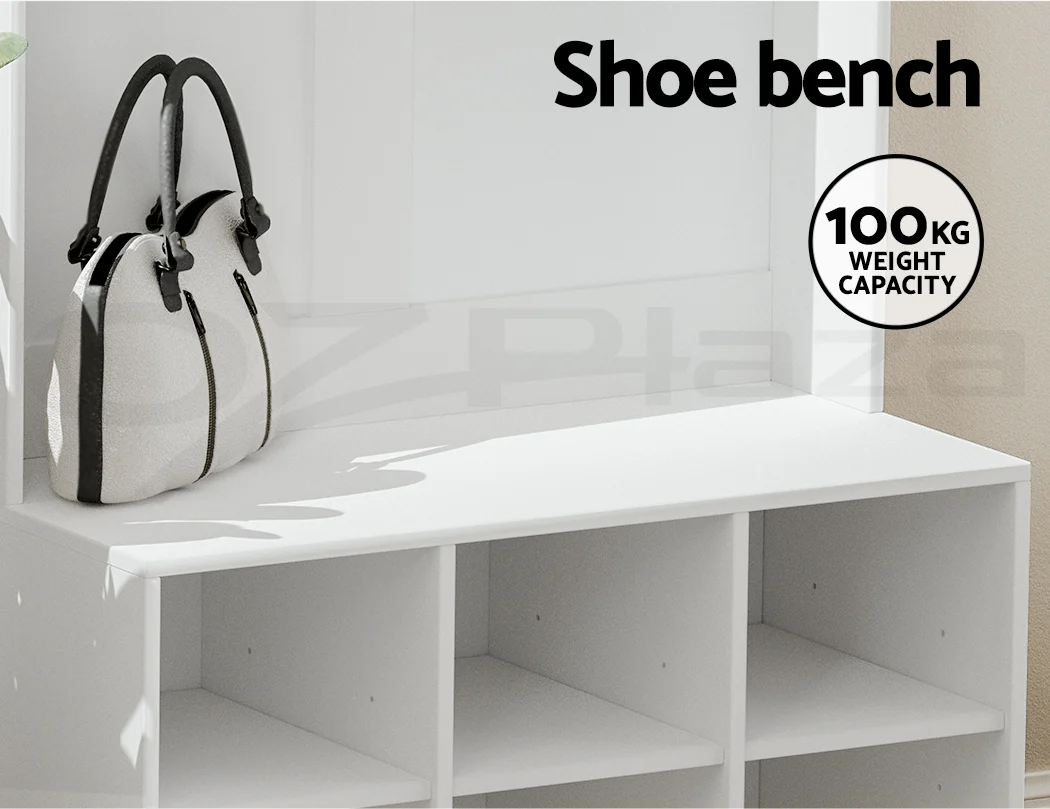 Artiss Shoe Cabinet Storage Rack Shoe Bench Hall Tree Coat Rack White 180CM - Image 6