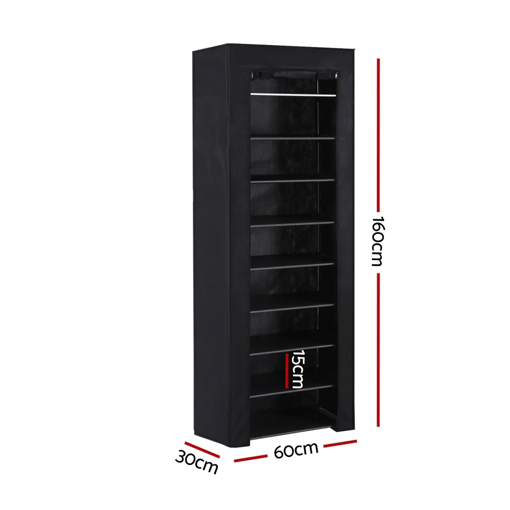 Artiss Shoe Rack 10-tier 27 Pairs Removable Cover Black - Image 3
