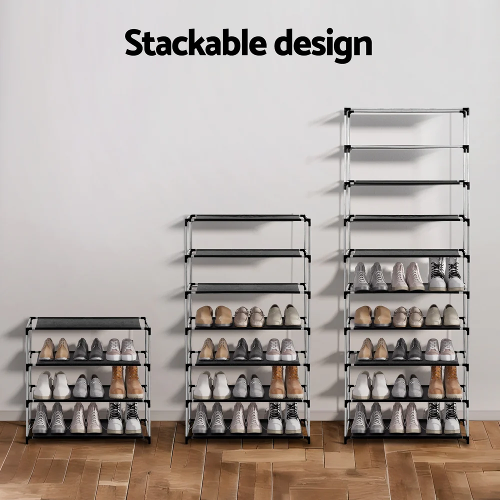 Artiss Shoe Rack 10-tier 27 Pairs Removable Cover Black - Image 5