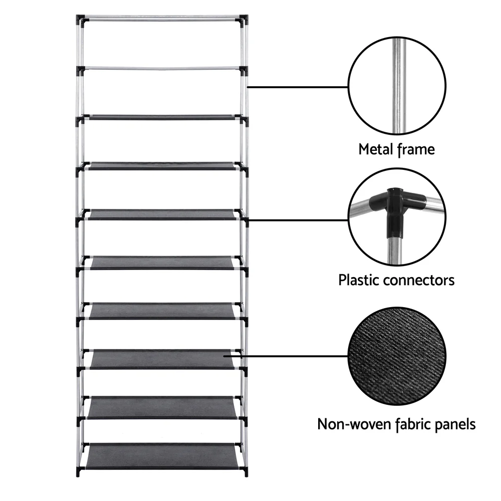 Artiss Shoe Rack 10-tier 27 Pairs Removable Cover Black - Image 6