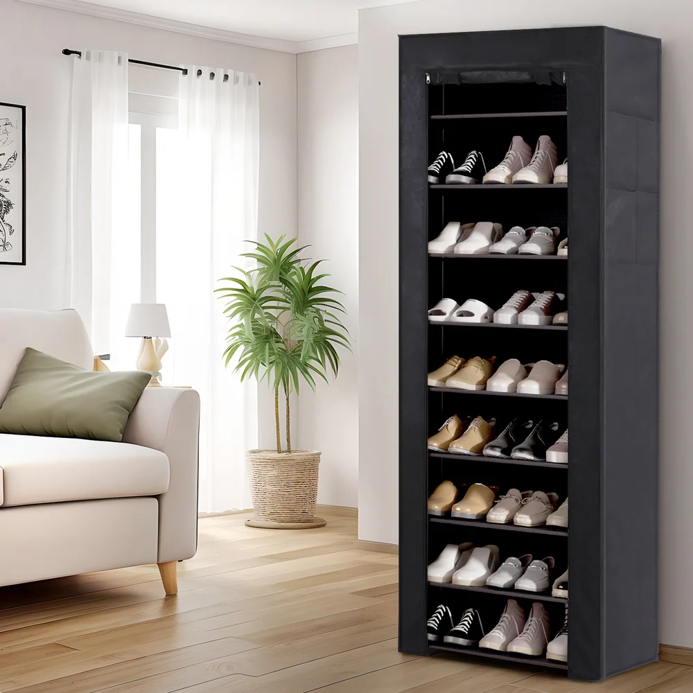 Artiss Shoe Rack 10-tier 27 Pairs Removable Cover Black - Image 8