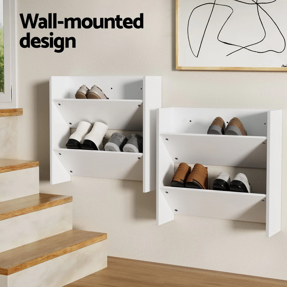 Artiss Shoe Rack 2-tier 12 Pairs Wall Mounted x2 - White - Image 4
