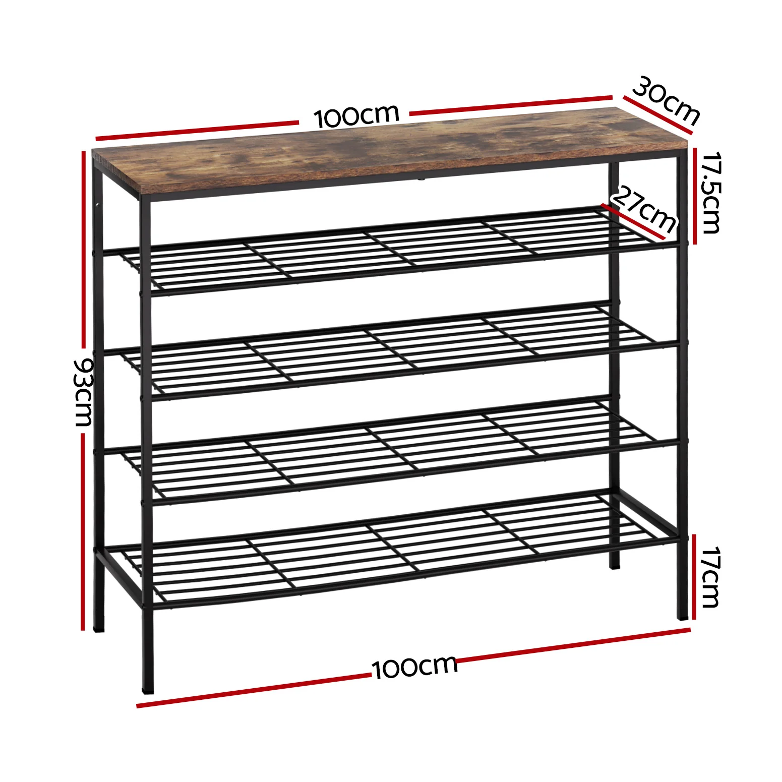Artiss Shoe Rack 25 Pairs 5-tier Shoe Storage Organiser Shelf Metal frame Walnut - Image 3