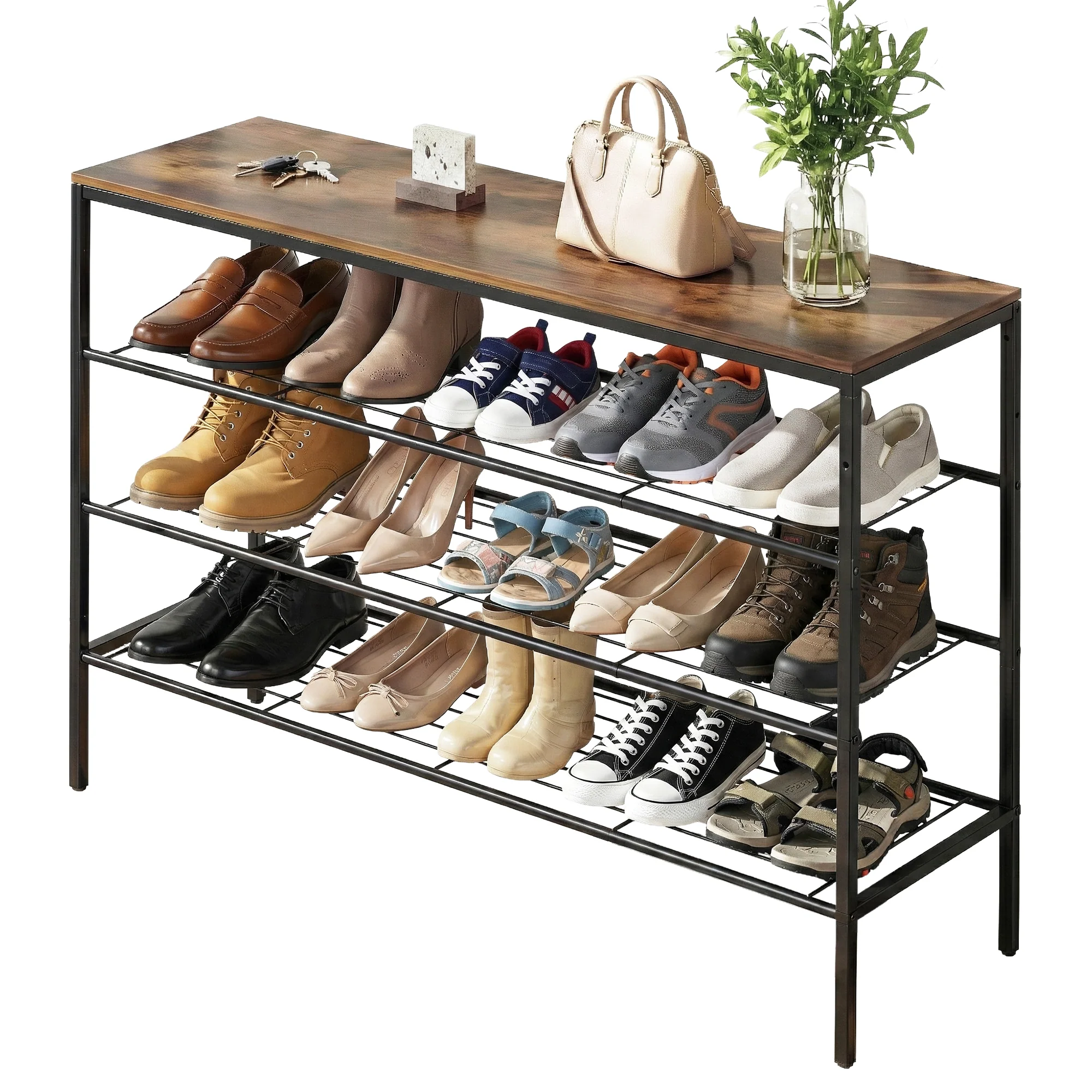 Artiss Shoe Rack 4 tier Storage Organiser Walnut - Image 2