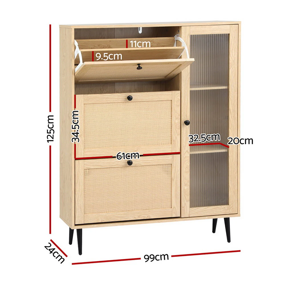 Artiss Shoe Rack Cabinet 3 Flip-out Drawers Pine - Image 3