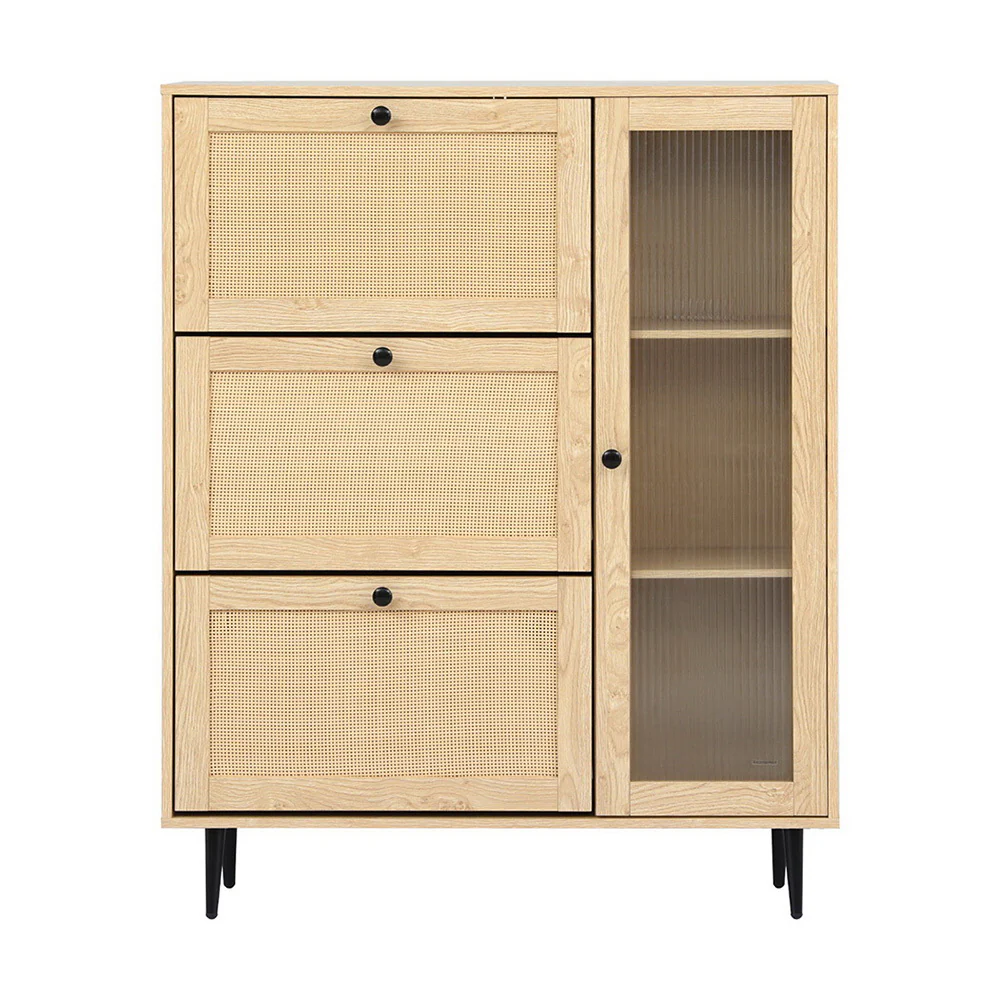 Artiss Shoe Rack Cabinet 3 Flip-out Drawers Pine - Image 4