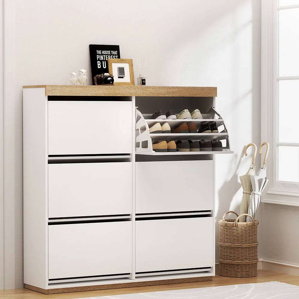 Artiss Shoe Rack Cabinet 3-Tier 45 Pairs White - Image 3