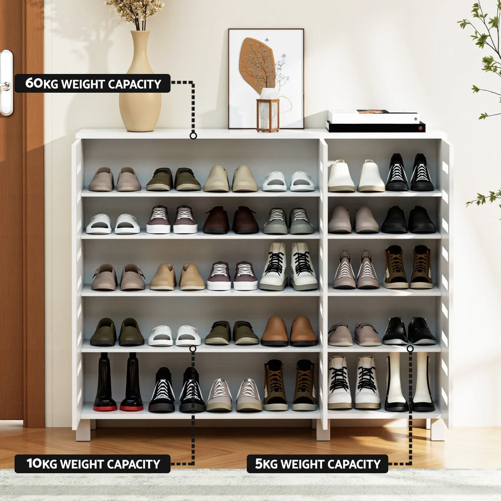 Artiss Shoe Rack Cabinet 30 Pairs Adjustable Shelf White - Image 7