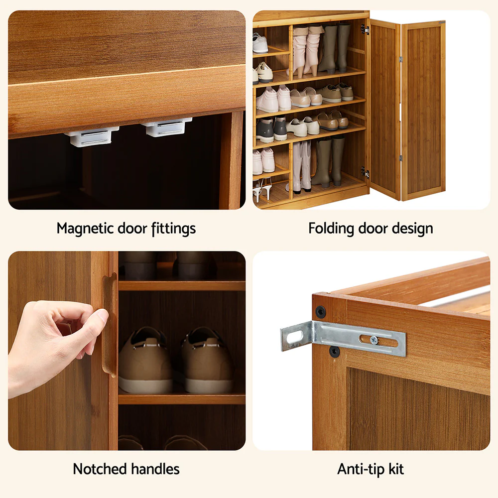 Artiss Shoe Rack Cabinet 30 Pairs Storage Cupboard Bamboo - Image 7
